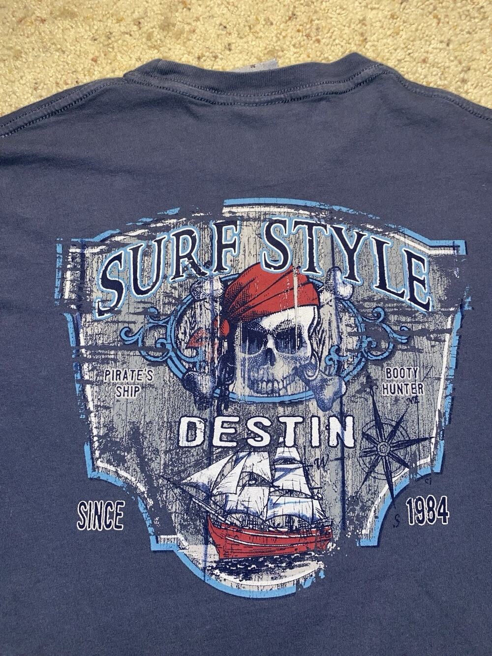 Surf Style Destin Florida Mens Medium Pirate Skull Graphic Beach Surf Tee Shirt